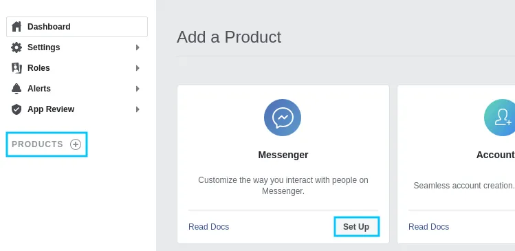 Facebook Messenger product setup