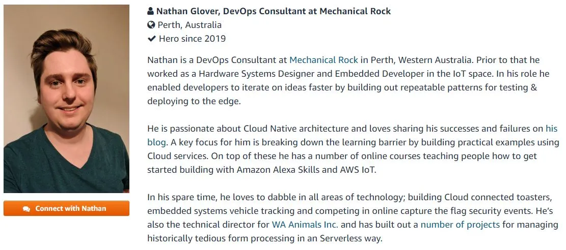 AWS Community Hero Nathan Glover