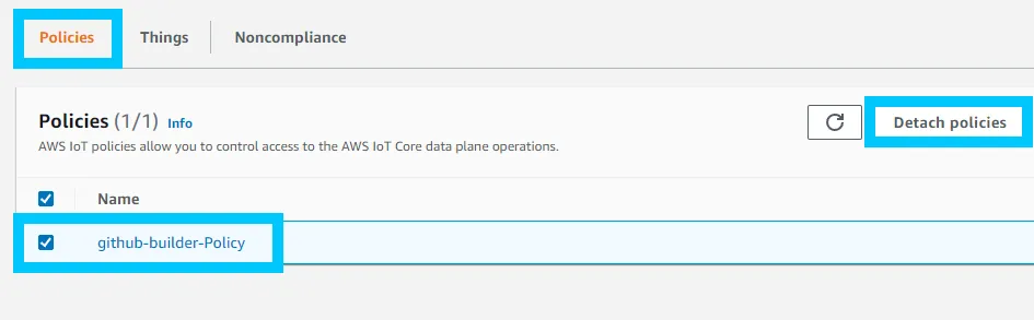 detach github-builder-Policy from certificate