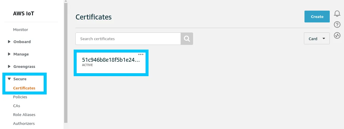 AWS IoT Select certificate
