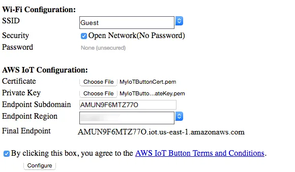 AWS IoT Button web interface