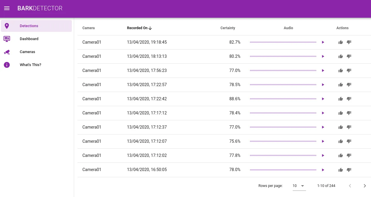 Bark Detector frontend app