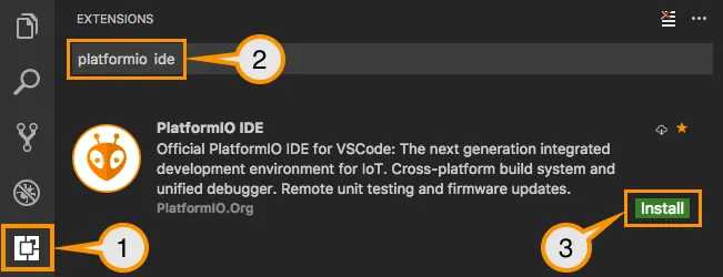 PlatformIO IDE extension install (taken from platformio.org)