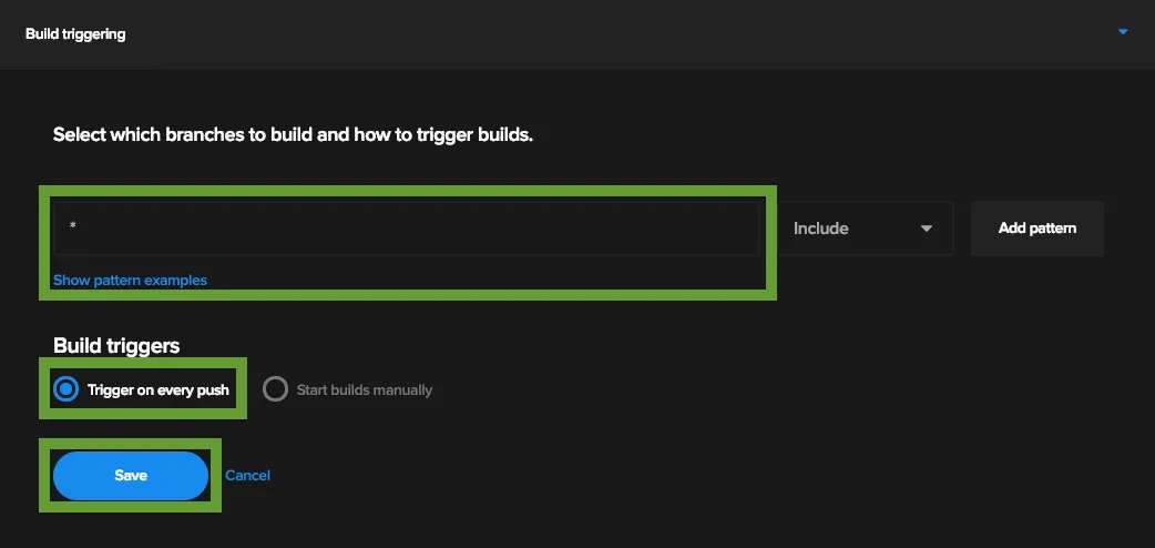 CodeMagic settings for branch