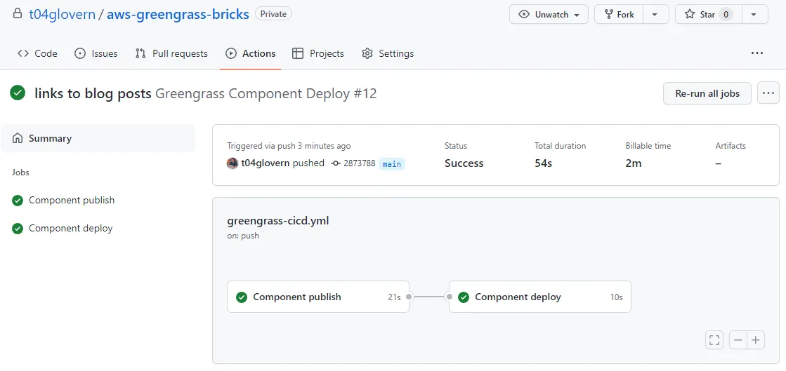 GitHub action execution success