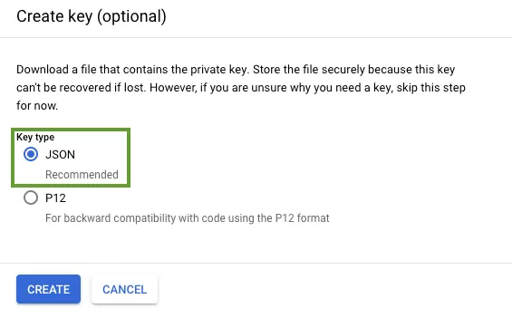 Google Cloud service account key json