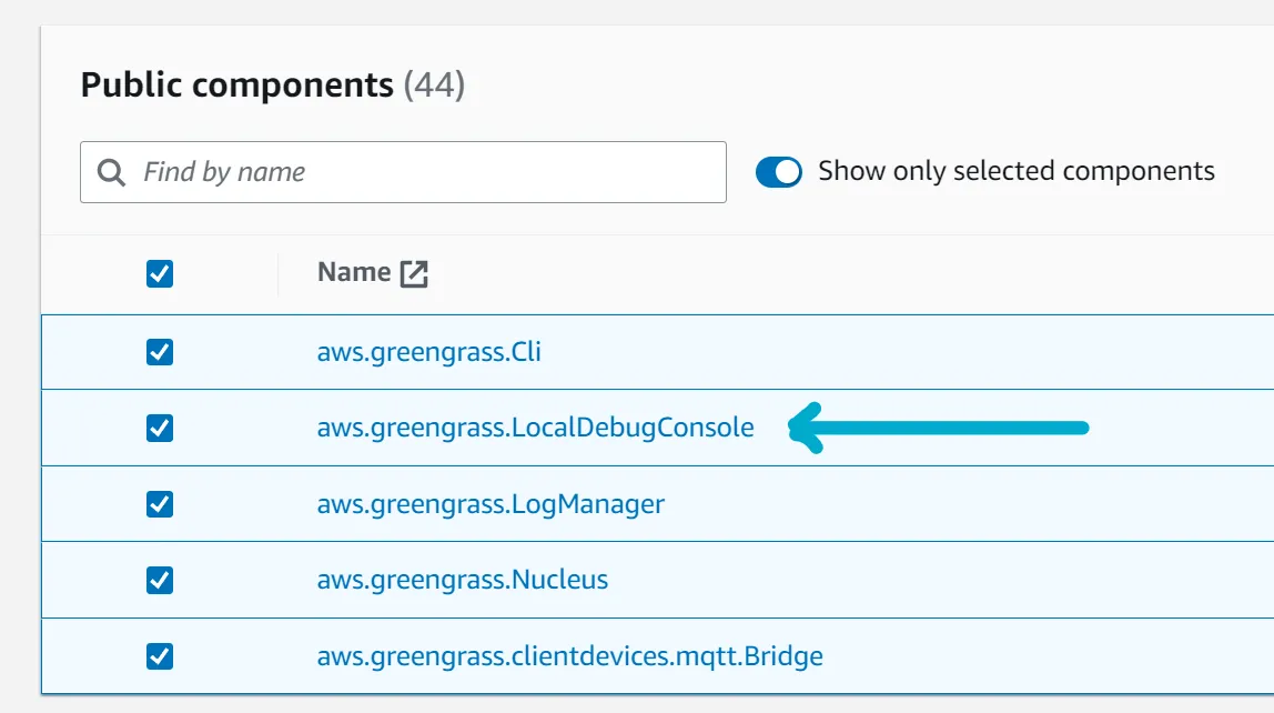 Enabling local debug component in AWS console