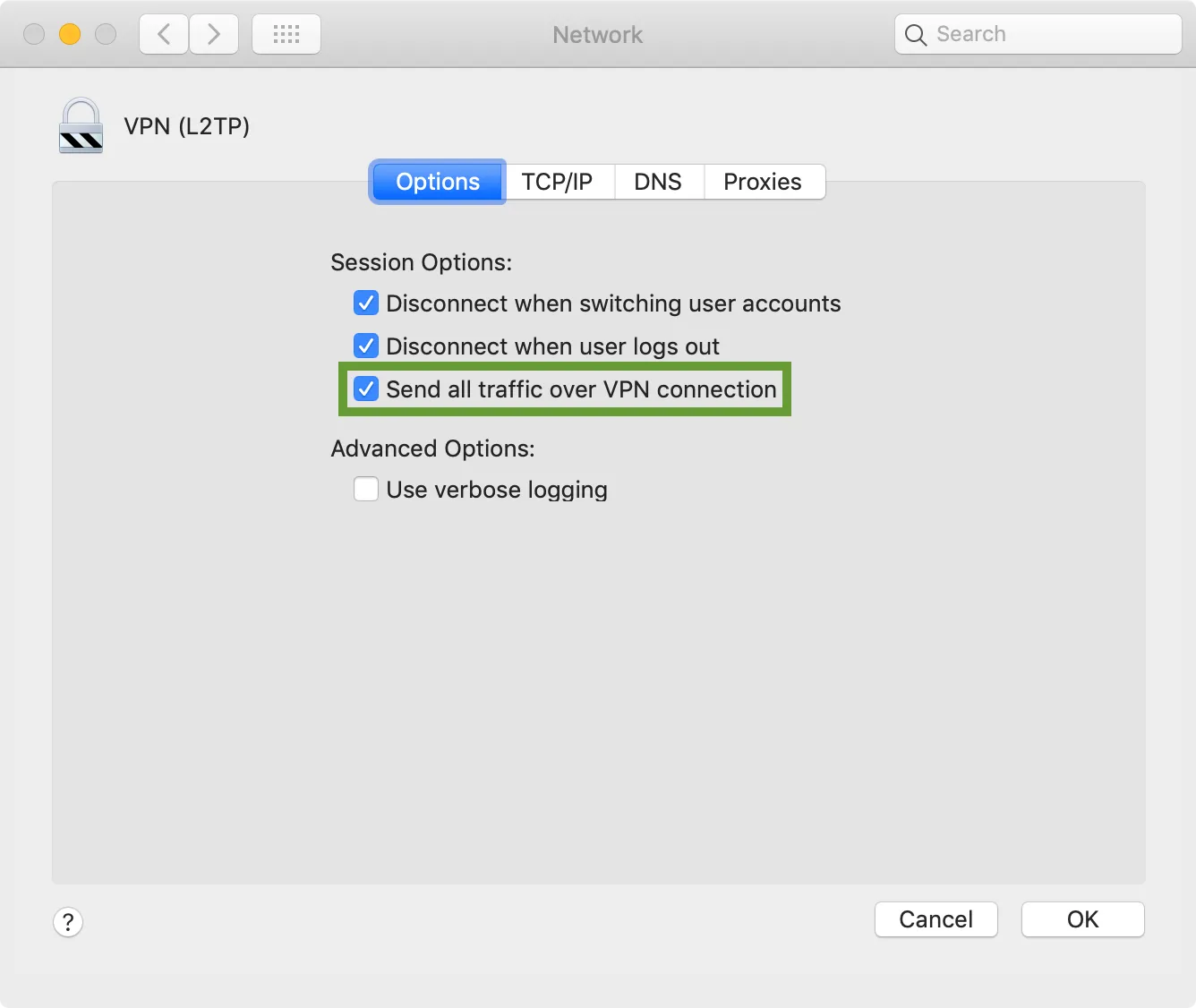VPN Interface configuration options