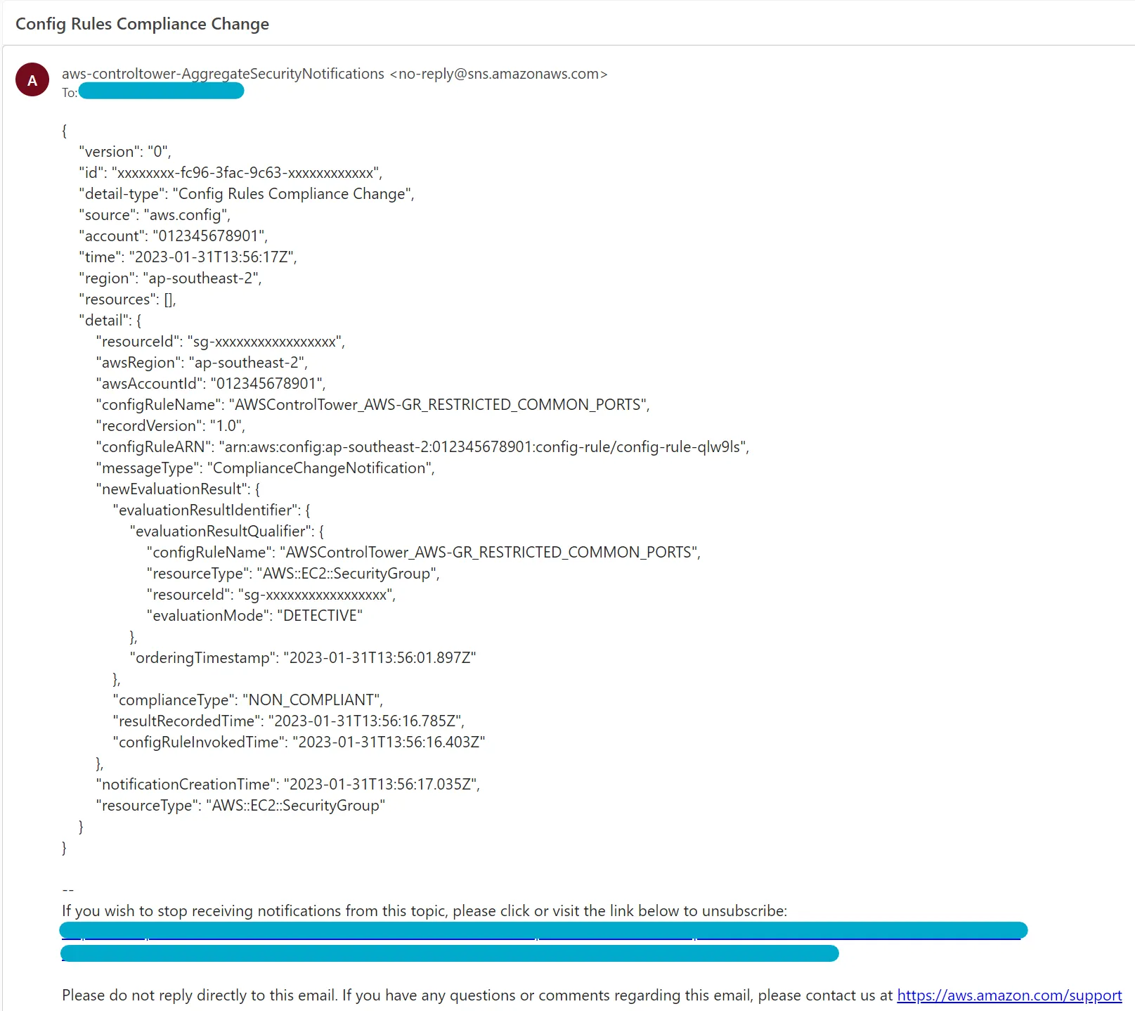 Email for config rule