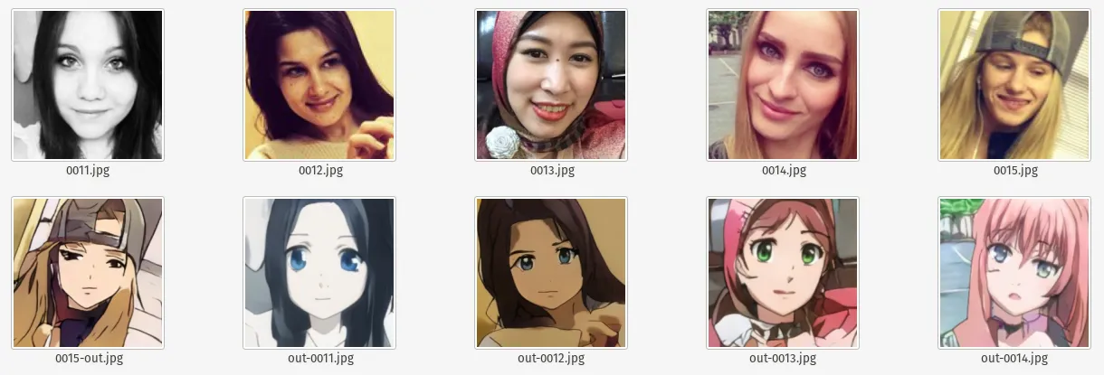 Selfie2Anime Training Examples at 100 Epochs