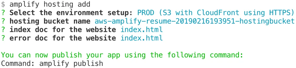amplify hosting add command options