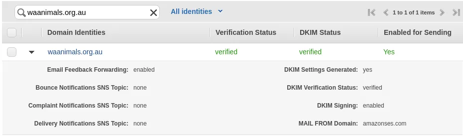 SES Domain verification