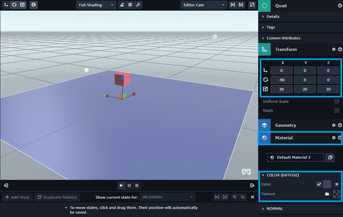 aws sumerian scene quad config