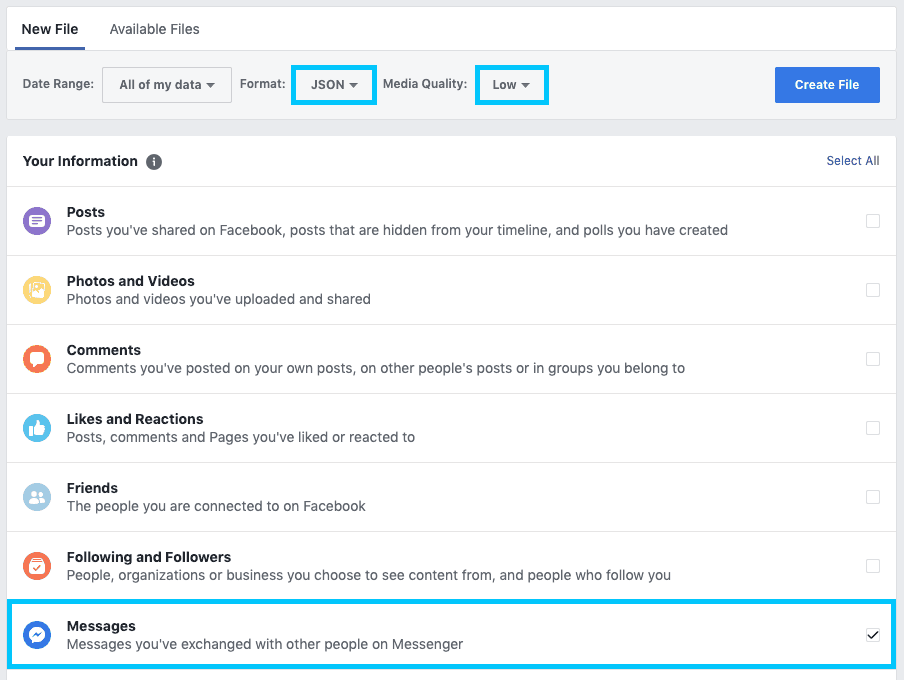Facebook data export 2