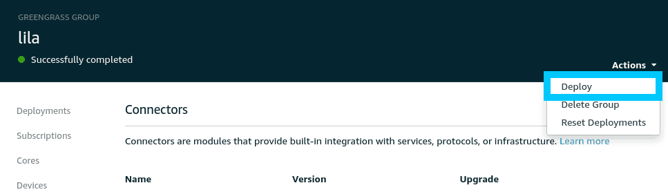 Greengrass Core connecter update and deploy