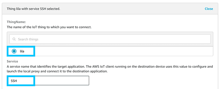 AWS IoT Secure tunnel list services