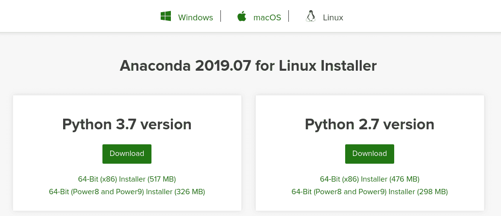 Anaconda Installer download page