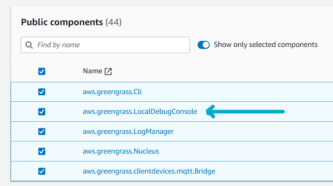 Enabling local debug component in AWS console