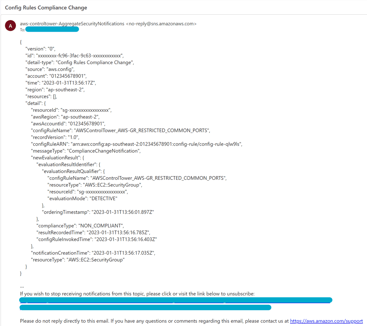 Email for config rule