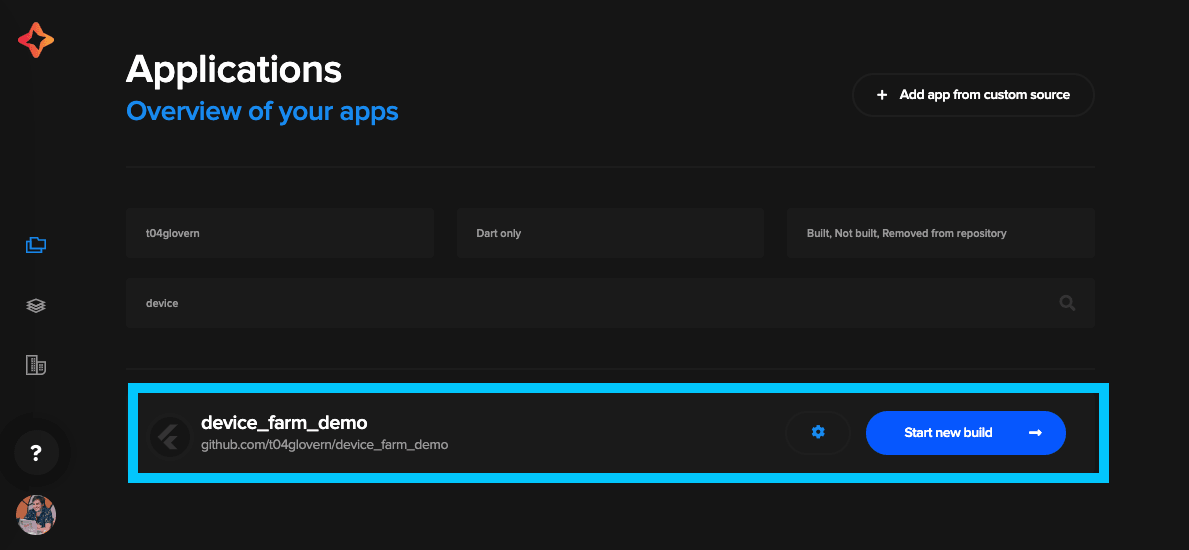 Codemagic Import Device farm project