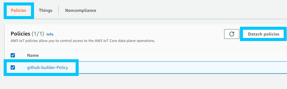 detach github-builder-Policy from certificate