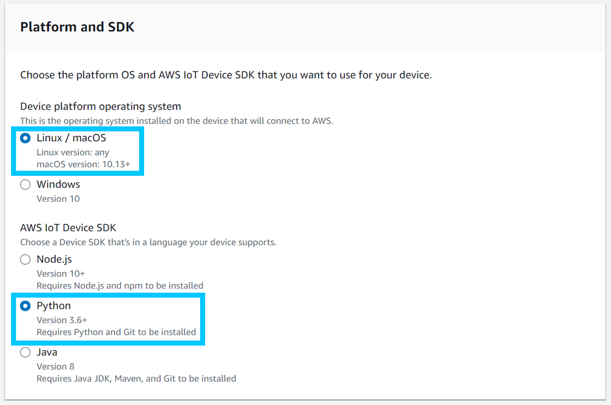 Select Linux and Python as your platform and SDK