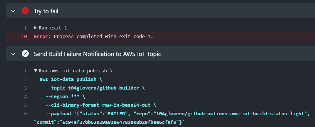GitHub actions build failure example