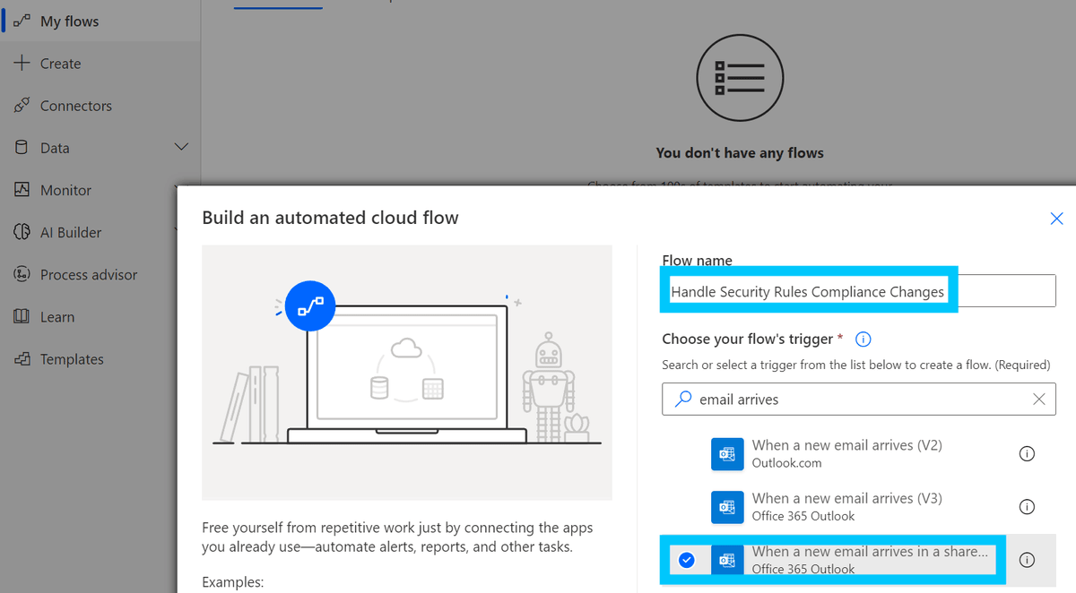 Create a new Flow that triggers when an email arrives
