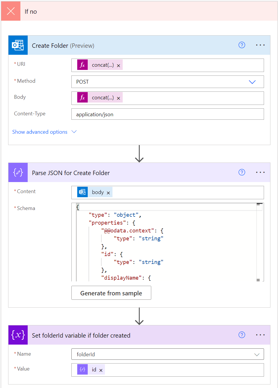 Create a folder and set folderId to equal new folder