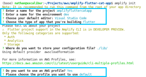 Amplify init setup configuration