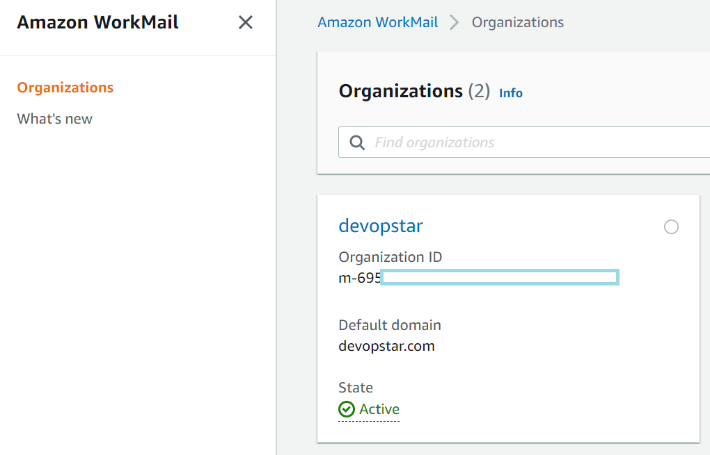 WorkMail Organisation ID