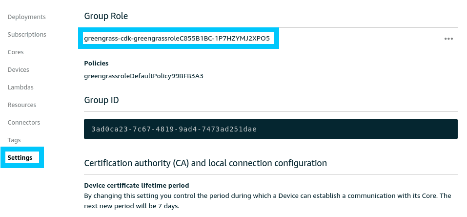 Greengrass Docker edit role get name