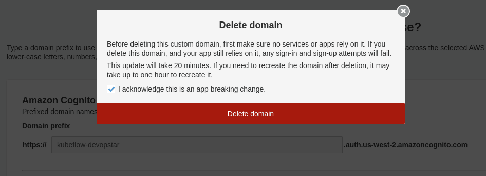 Cognito delete domain