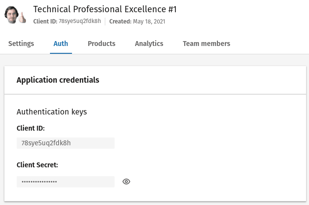 LinkedIn Application Client ID and Secret