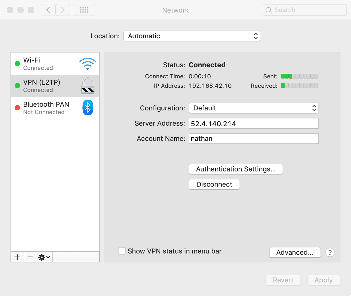 VPN Interface configuration connected