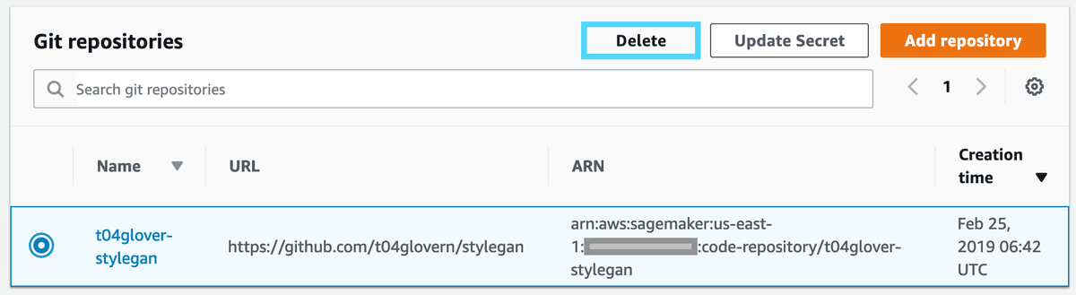 SageMaker repository delete